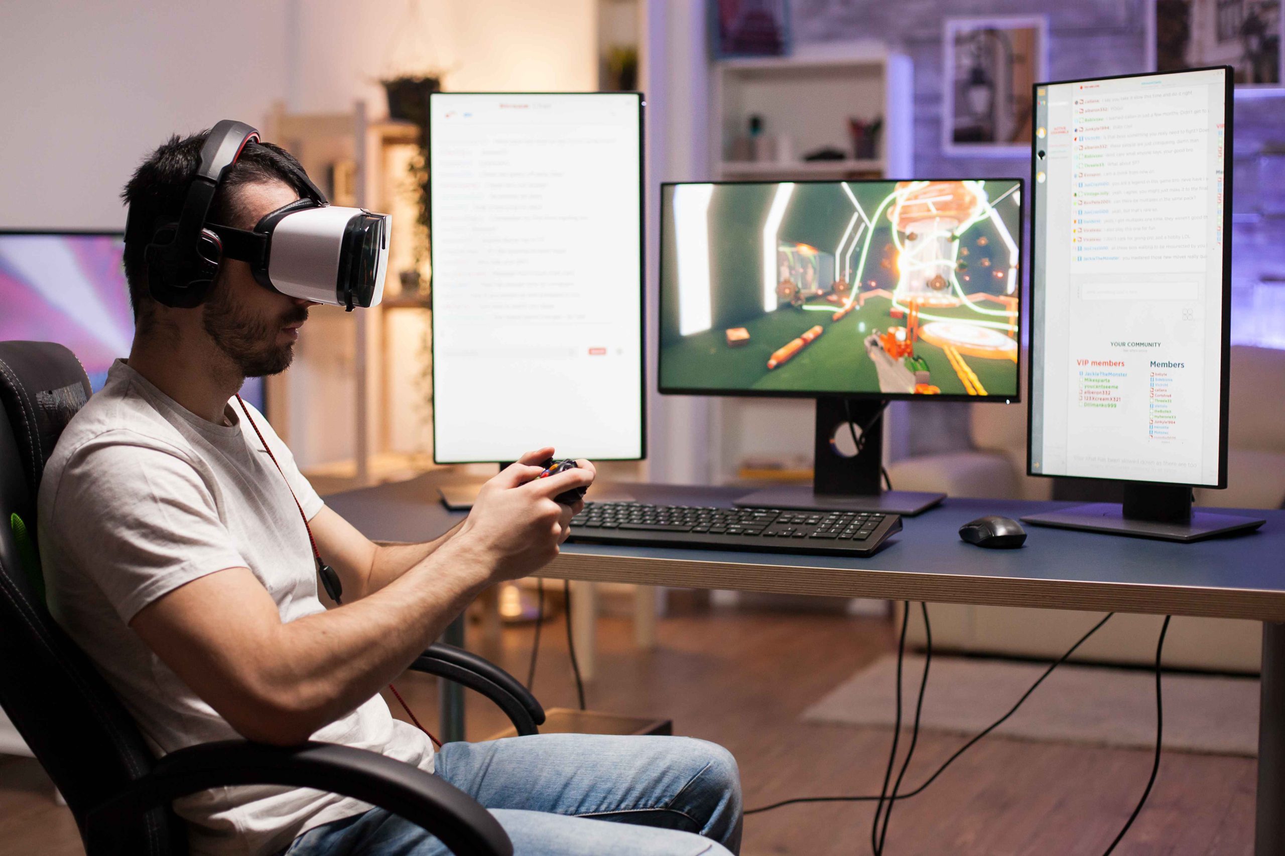 a man playing game on his mobile wearing vr